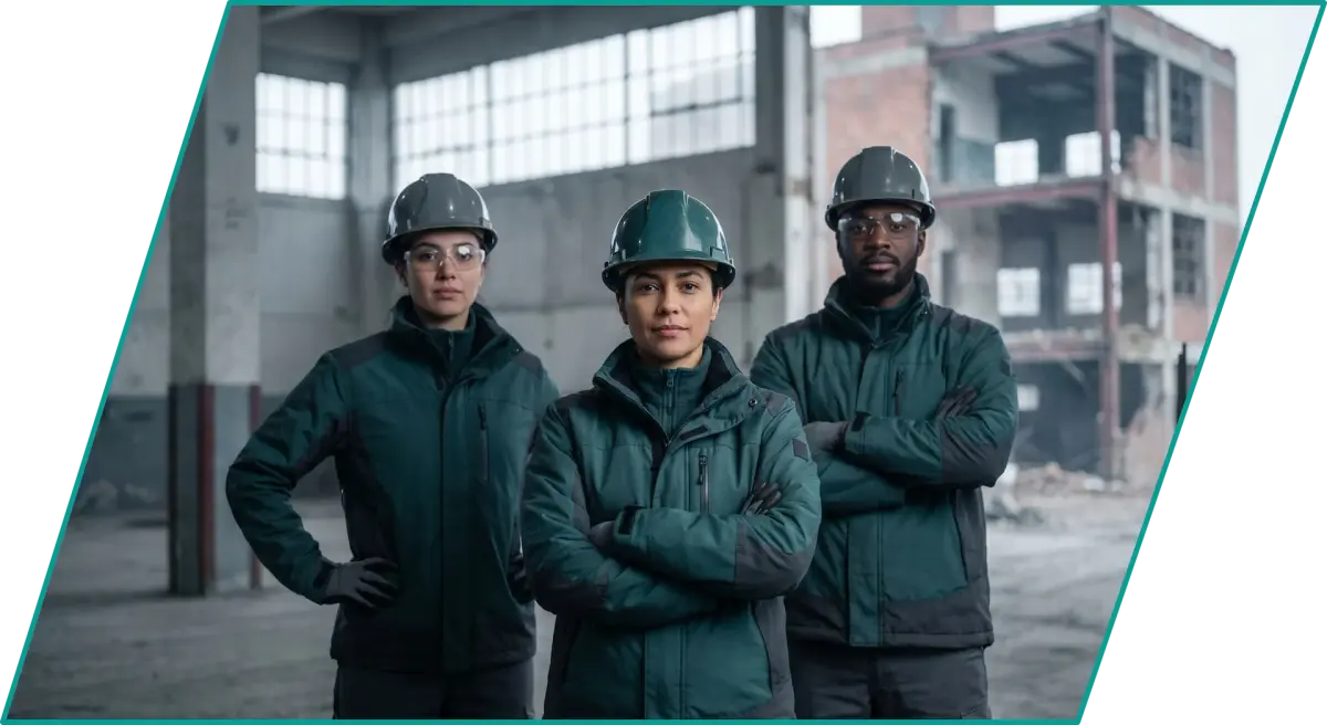 Equipe e maquinário da Porto Real Demolidora em obra de demolição e terraplenagem em São Paulo